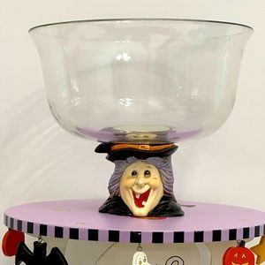 Anchor Hocking 10" Halloween Witch Pedestal Bowl Centerpiece Candy Trick Treat